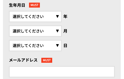 生年月日・メールアドレスを入力