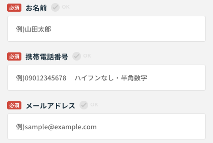 お名前・携帯番号・メールアドレスを入力