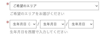 希望のエリア・生年月日を選択