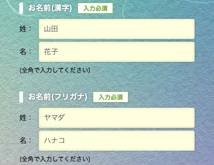 氏名・フリガナを入力