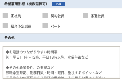 希望雇用形態・その他を入力