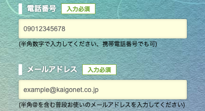 電話番号・メールアドレスを入力