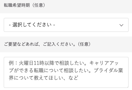 転職希望時期・要望を入力