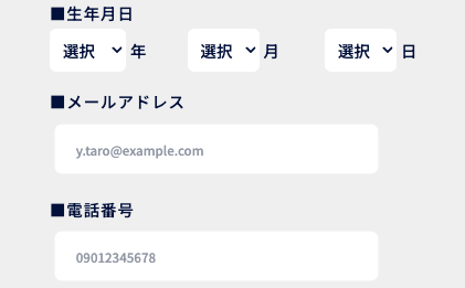 生年月日・メールアドレス・電話番号を入力