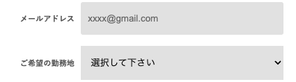 メールアドレス・希望勤務地を入力