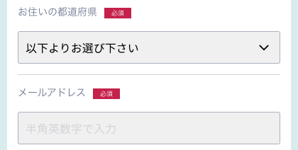 居住地の都道府県・メールアドレスを入力