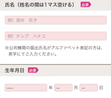 氏名・生年月日を入力