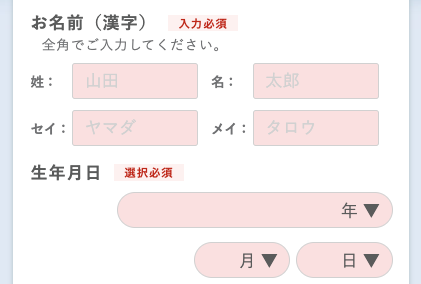 氏名・フリガナ・生年月日を入力
