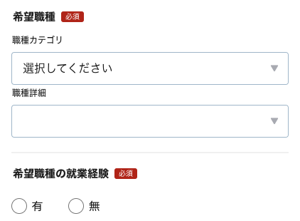 希望職種・就業経験の有無を選択