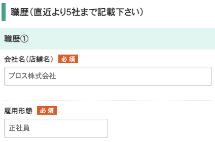 会社名・雇用形態を入力