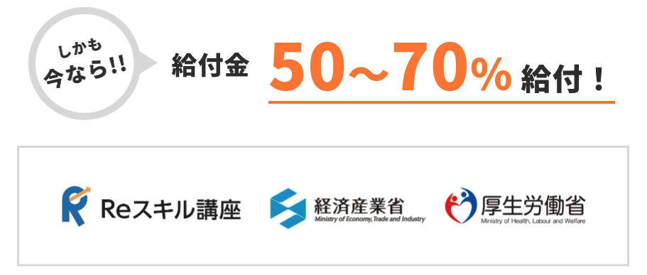 給付金活用で受講料の50~70%がキャッシュバック