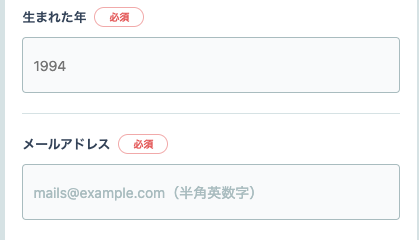 生まれた年・メールアドレスを入力