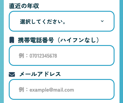 直近の年収・電話番号・メールアドレスを入力