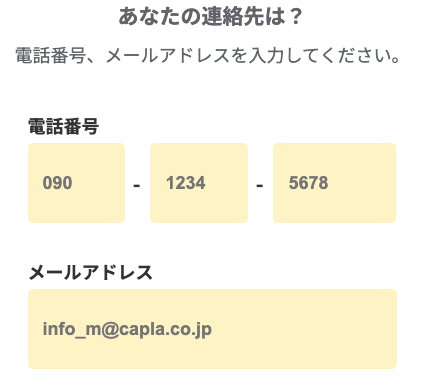 電話番号・メールアドレスを入力